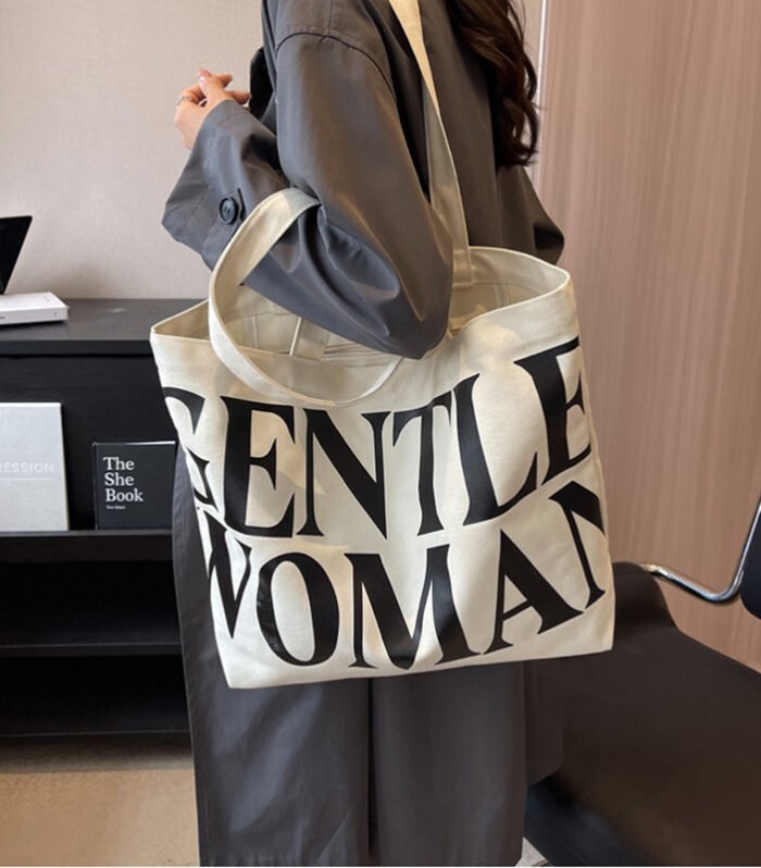 Large Capacity Canvas Bag Women Letter Printed Shoulder Travel Simple Handbags Travel Casual Daily Shopping Bags Totes
