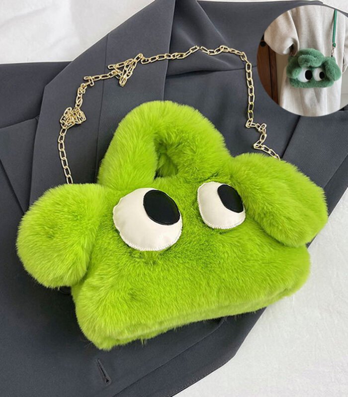 Cute Cartoon Big Eyes Dog Plush Bags For Women Winter Fashion Chains Handbags Designer Personalized Shoulder Crossbody Bag