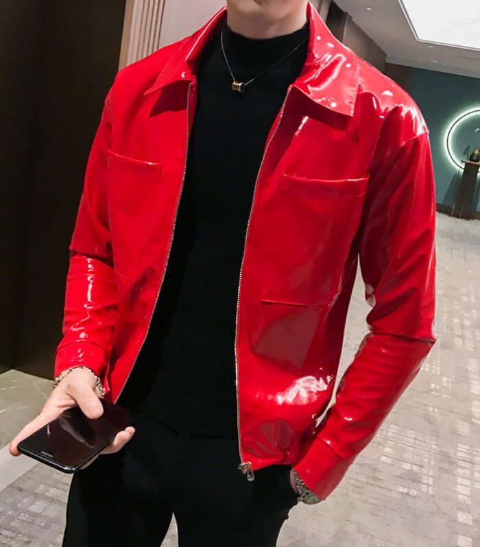 Handsome motorcycle jacket PU leather leather lapel jacket