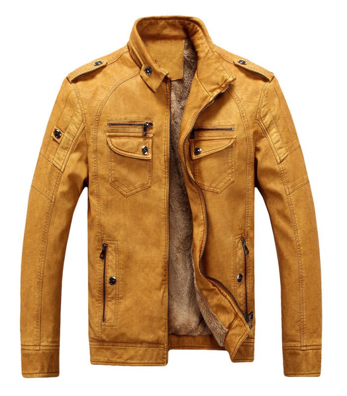 Leather Jacket Plus Velvet Washed Retro Leather Jacket