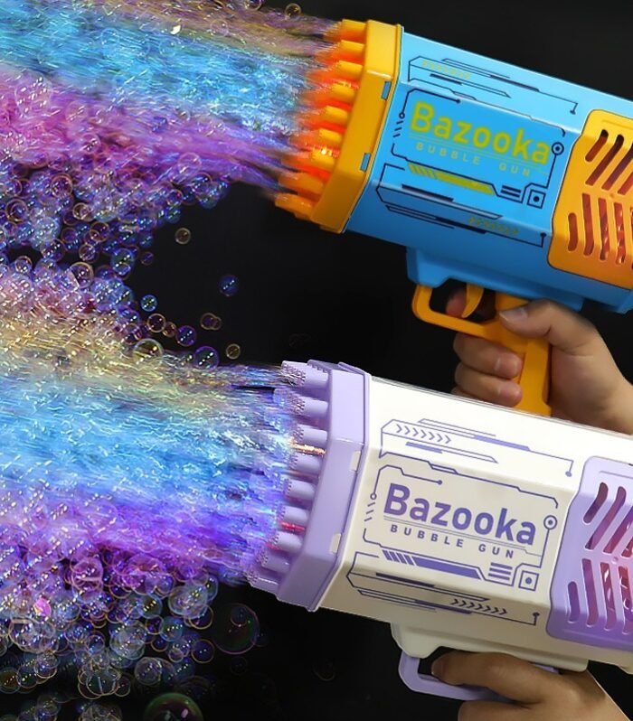 Bubble Gun Rocket 69 Holes Soap Bubbles Machine Gun Shape Automatic Blower With Light Toys For Kids Pomperos